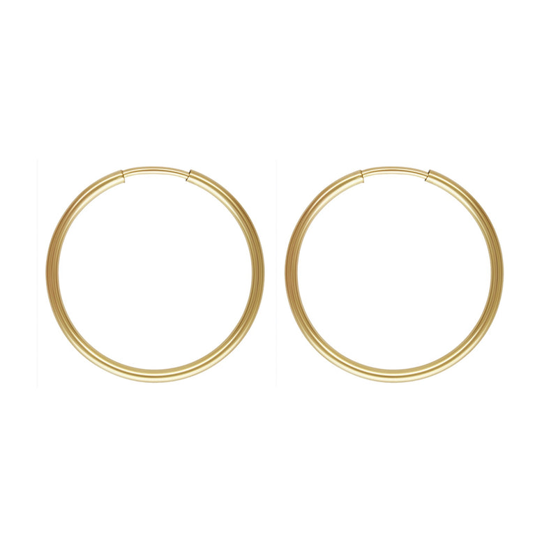 40mm 14ct Gold Filled Endless Hoop Sleeper Earrings on white background