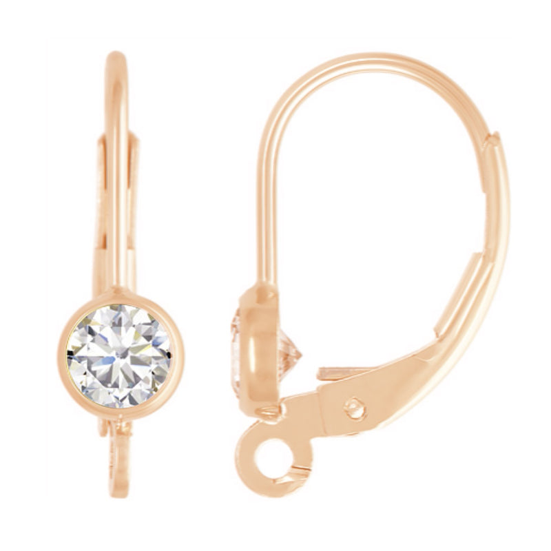 18ct Red Rose Gold Plated 4mm Bezel Set CZ Crystal Leverback Earrings with Dropper Ring for creating stylish and personalized drop earrings