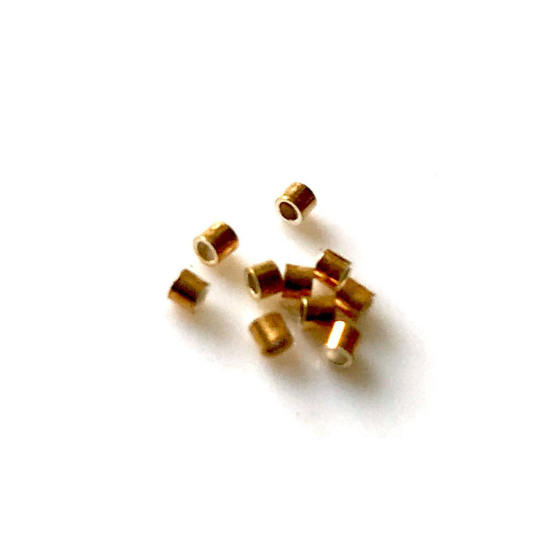 Pack of 10 crimp tubes made from 18ct Gold Plated sterling silver