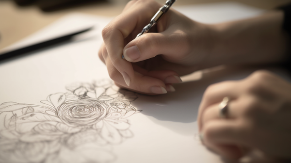 Close-up of jeweller's hands working on a detailed jewellery design