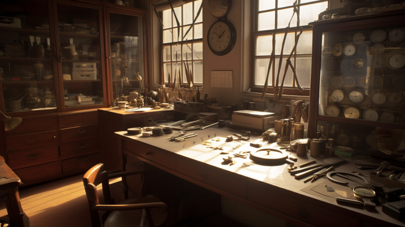 a well-lit horologist's workshop featuring a north-facing window