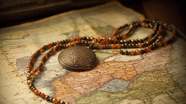 Close-up of an intricately designed ethnic necklace representing a specific culture