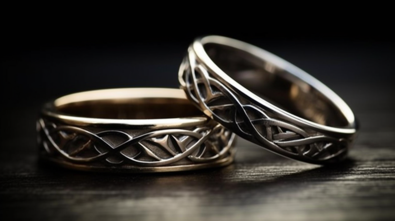 A pair of wedding bands placed together, symbolizing unity and eternal devotion.
