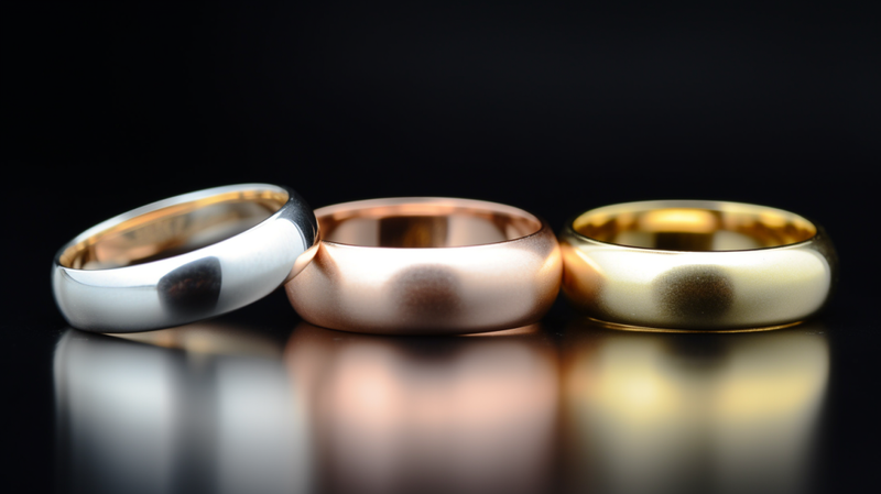 yellow, white, and rose gold wedding band rings