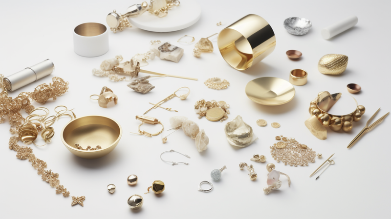 Array of gold jewellery pieces, illustrating the vast creative freedom in contemporary jewellery making