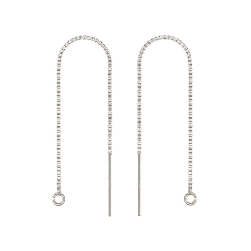 80mm Sterling Silver Box Chain Threader Earrings with Ring