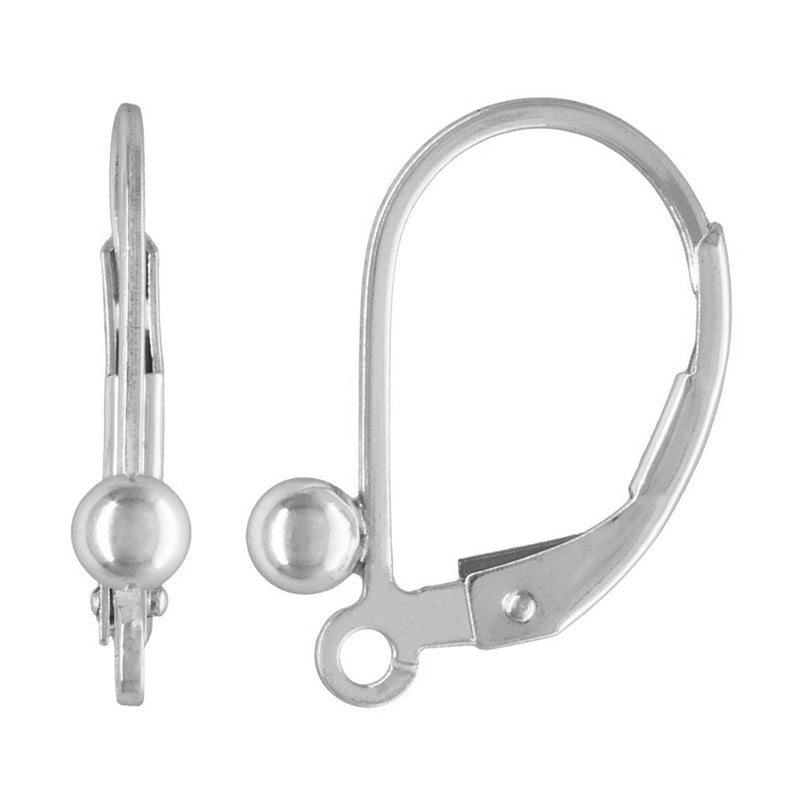 Sterling Silver Earring Lever Back Ear Wires with 3mm Ball - Continental Fittings