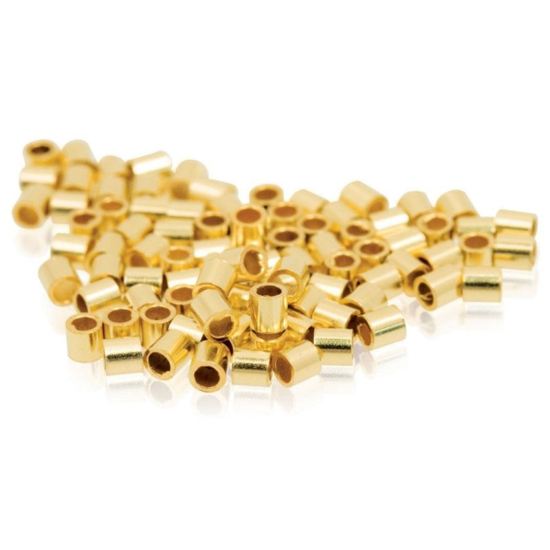 10x 2mm x 3mm 14K Gold Filled Crimp Beads - Premium Beading and Pearl Crimping Supplies