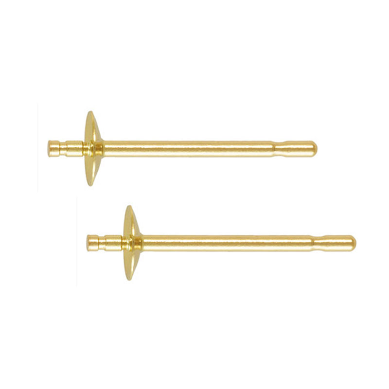 Close-up of 14ct gold 3mm cup peg and post stud earrings