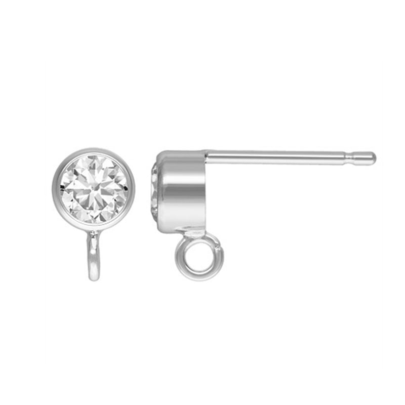 Sterling Silver 4mm Bezel Set CZ Crystal Studs with Dropper Ring