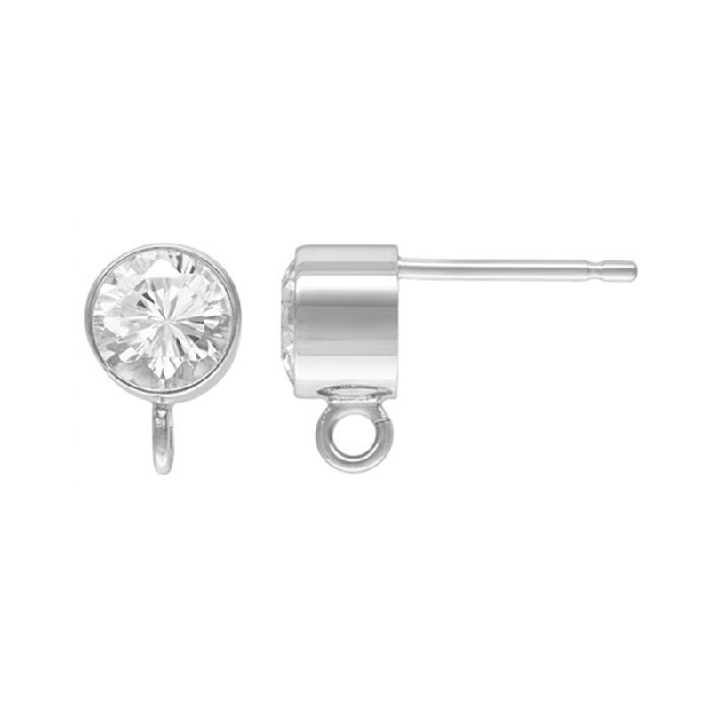 Sterling Silver 5mm Bezel Set CZ Crystal Studs with Dropper Ring