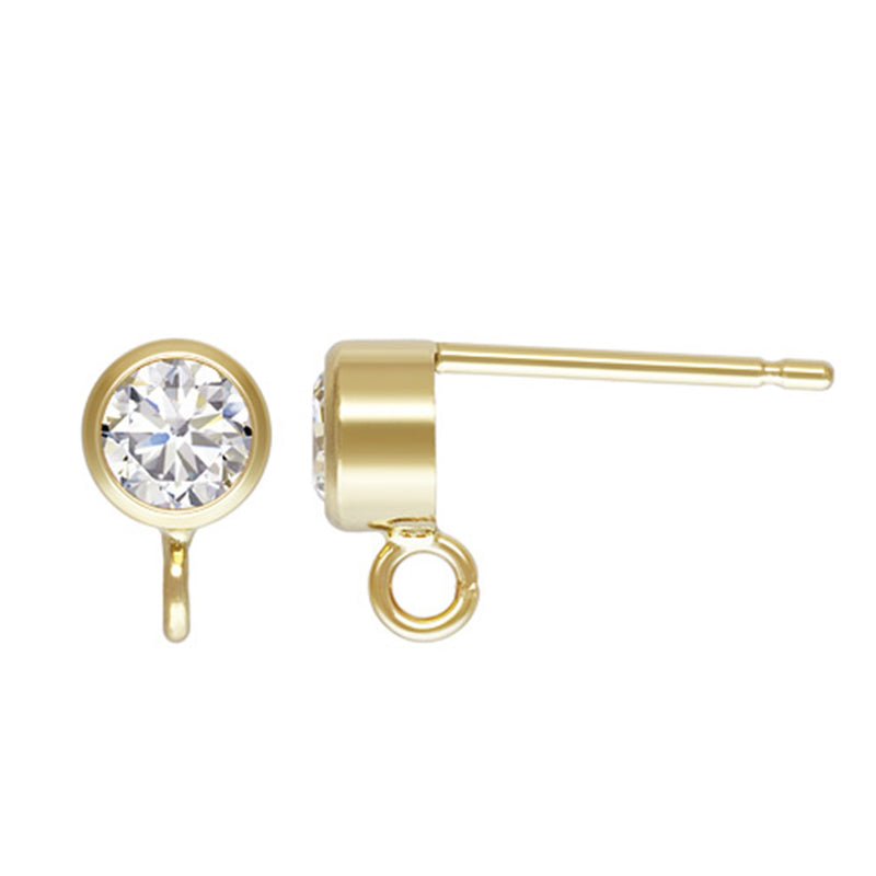 18ct Gold Plated Bezel Set CZ Crystal Stud Earrings with Dropper Ring for designing versatile and elegant drop earrings