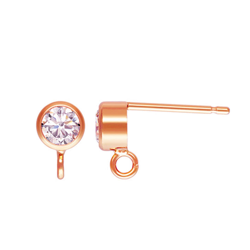 18ct Red Rose Gold Plated 5mm Bezel Set CZ Crystal Stud Earrings with Dropper Ring for creating elegant and customizable earrings