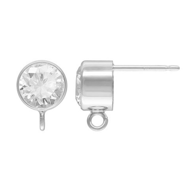 Sterling Silver 6mm Bezel Set CZ Crystal Studs with Dropper Ring