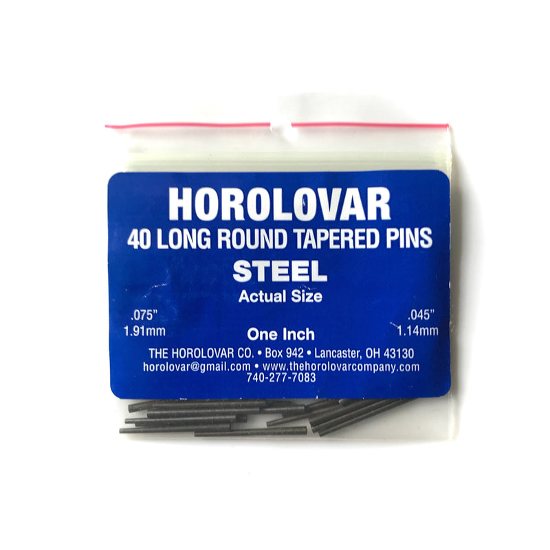 Horolovar Steel Clock Tapered Pins 1" Long Pack of 40 - .075" to .045"