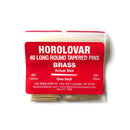 Pack of 40 Horolovar brass clock tapered pins, 25mm long and tapering from 1.65mm to 0.76mm in width