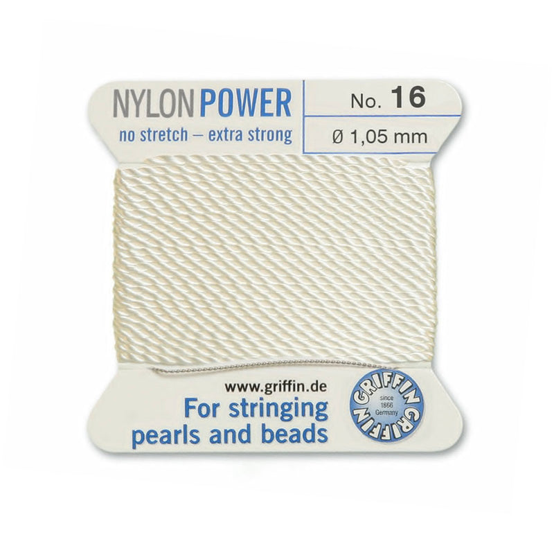Griffin White Nylon Power Silky Thread No.16 1.05mm with beading needle for expert bead and pearl stringing