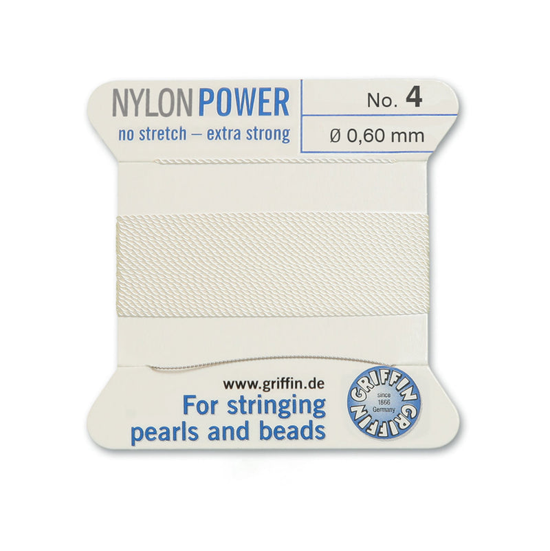 Griffin White Nylon Power Silky Thread No.4 0.60mm with beading needle for premium bead and pearl stringing
