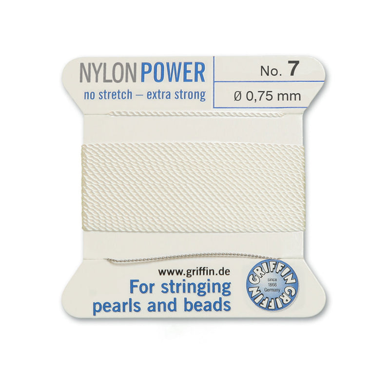 Griffin White Nylon Power Silky Thread No.7 0.75mm with beading needle for efficient bead and pearl stringing