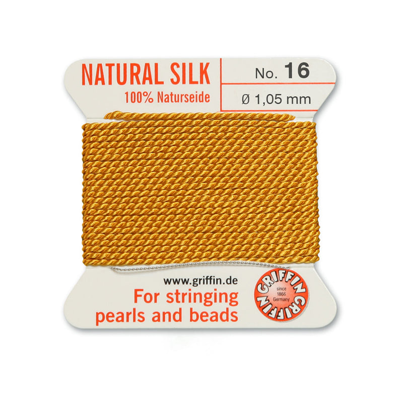 Premium 1.05mm Griffin Amber Yellow Silk Thread with included beading needle