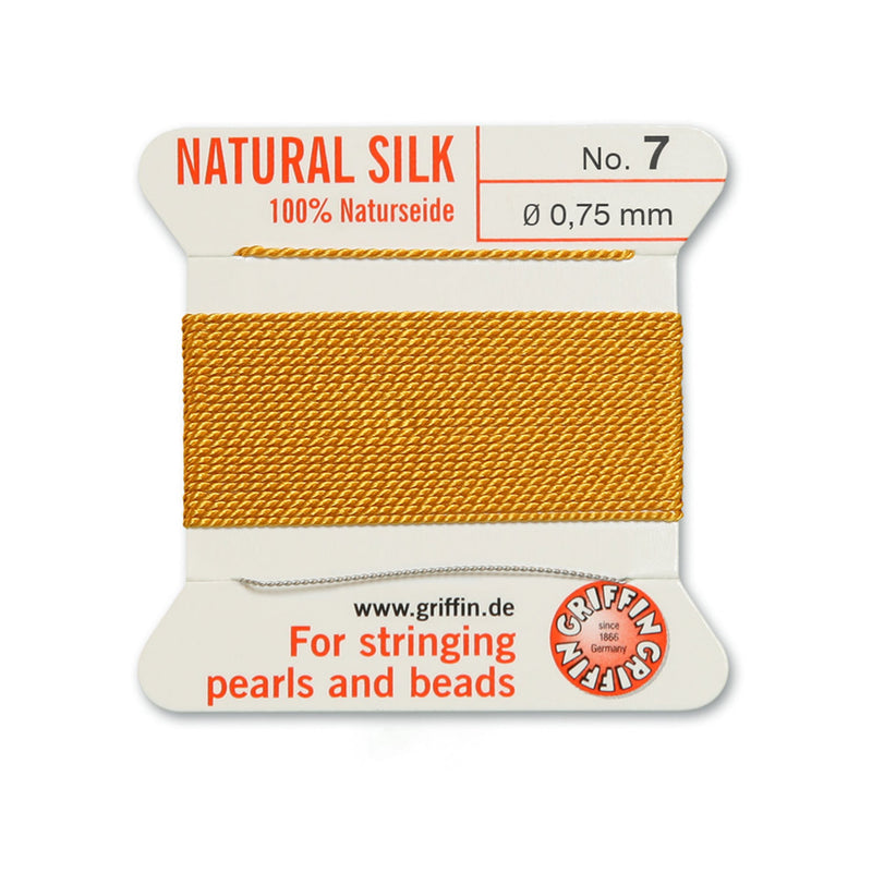 High-quality 0.75mm Griffin Amber Yellow Silk Thread with included beading needle