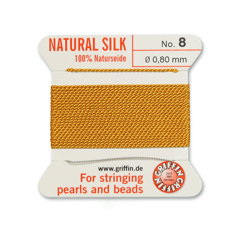 Superior 0.80mm Griffin Amber Yellow Silk Thread with included beading needle