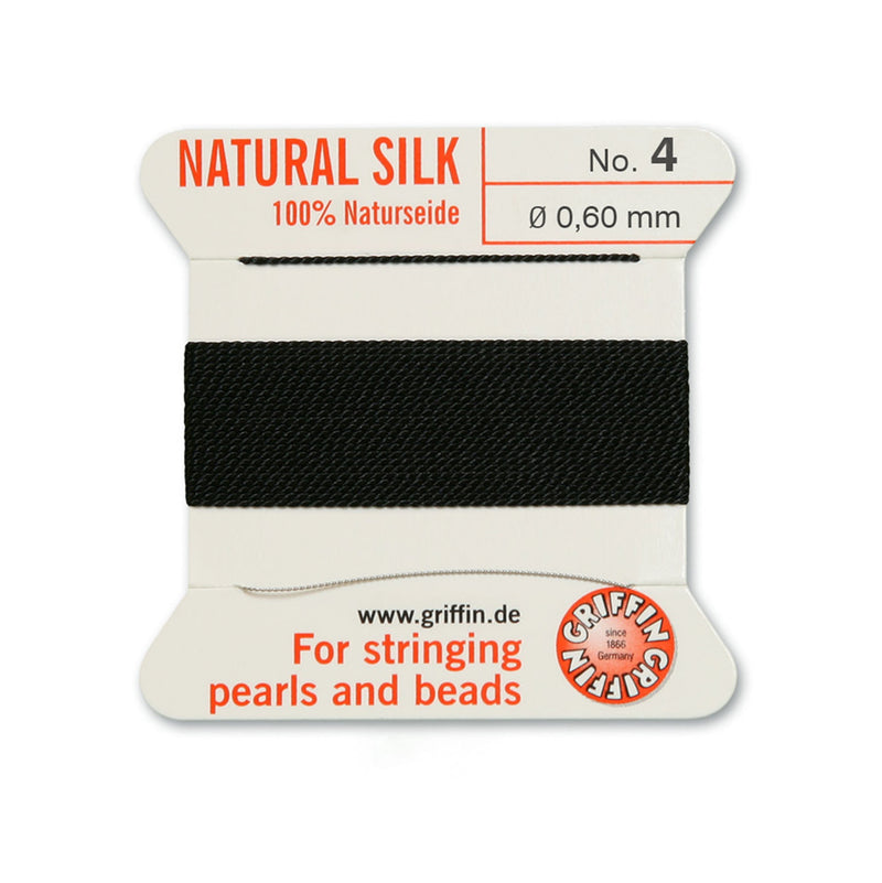 Griffin Black Silk 0.60mm No.4 thread for precise pearl and bead stringing