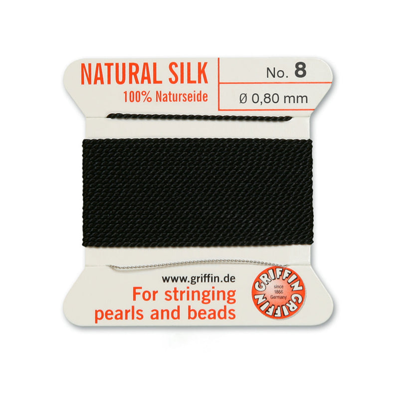 Griffin Black Silk 0.80mm No.8 thread for expert pearl and bead stringing