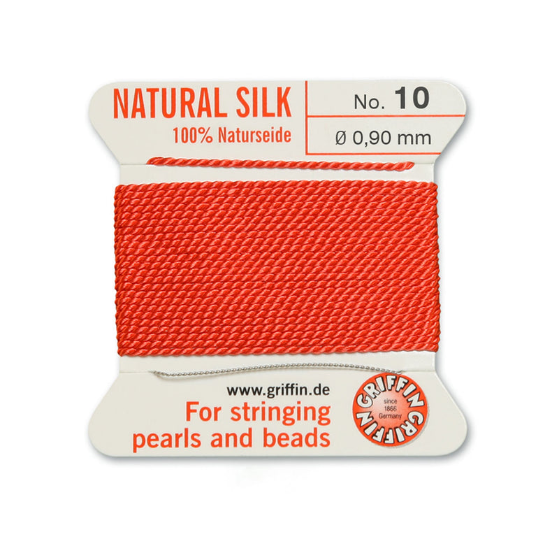 Griffin Coral Red Silk No.10 0.90mm for professional bead and pearl stringing projects