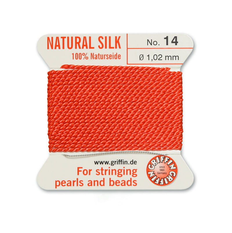 Griffin Coral Red Silk No.14 1.02mm for professional bead and pearl stringing projects