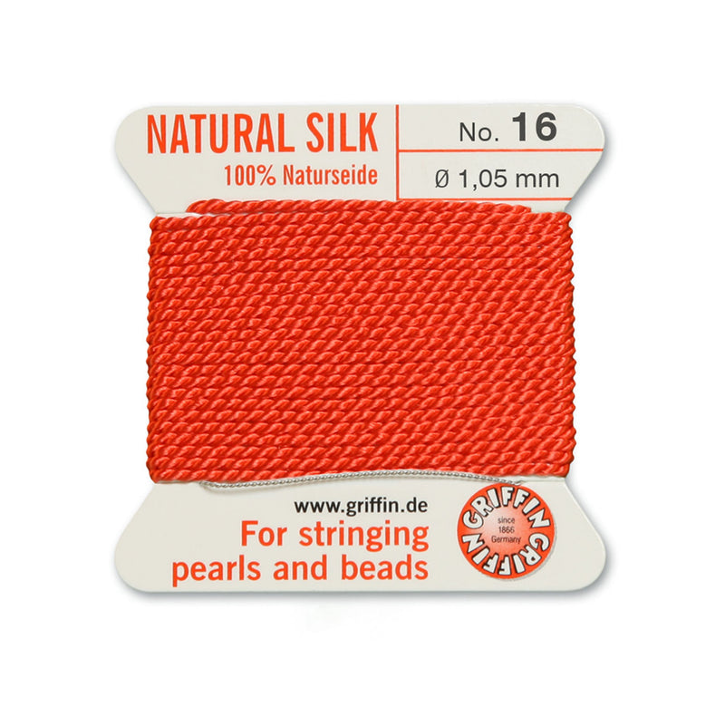 Griffin Coral Red Silk No.16 1.05mm for expert bead and pearl stringing projects