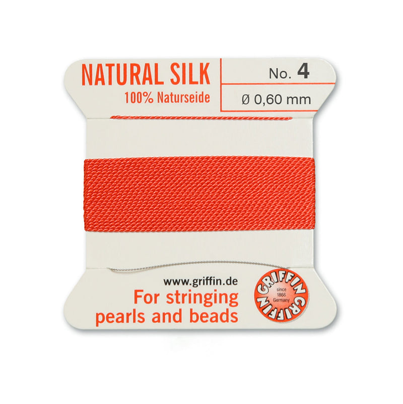 Griffin Coral Red Silk No.4 0.60mm for professional bead and pearl stringing