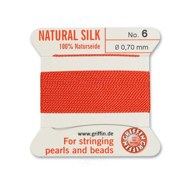 Griffin Coral Red Silk No.6 0.70mm for professional-grade bead and pearl stringing