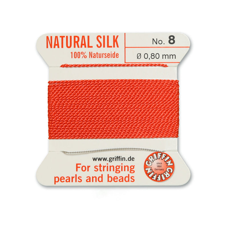 Griffin Coral Red Silk No.8 0.80mm for professional bead and pearl stringing