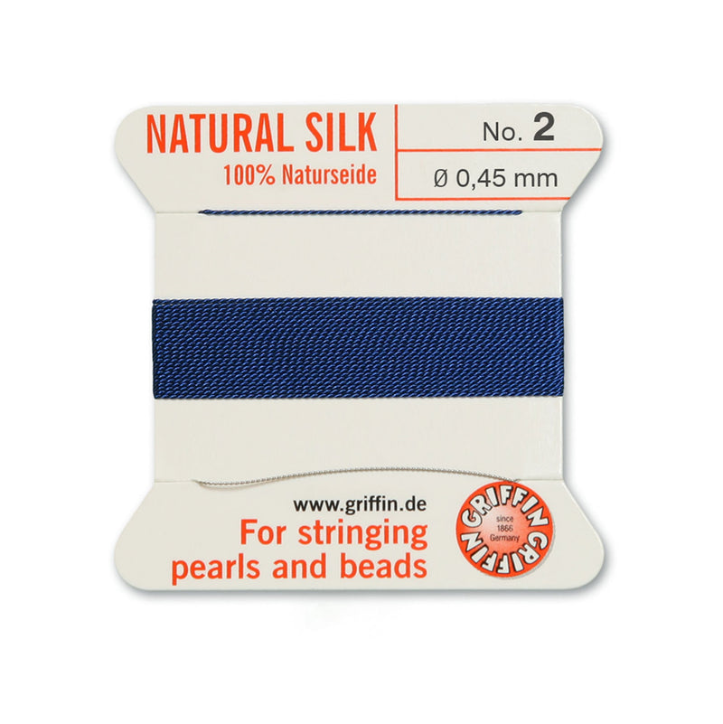 Griffin Dark Blue Silk No.2 - 0.45mm beading thread with needle