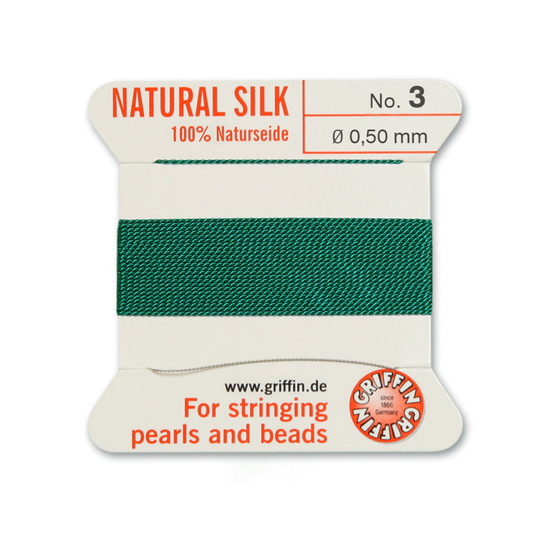 Griffin Green Silk No.3 for expert stringing of pearls and beads