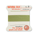 Griffin Jade Green Silk No.3 0.50mm Cord with integrated beading needle