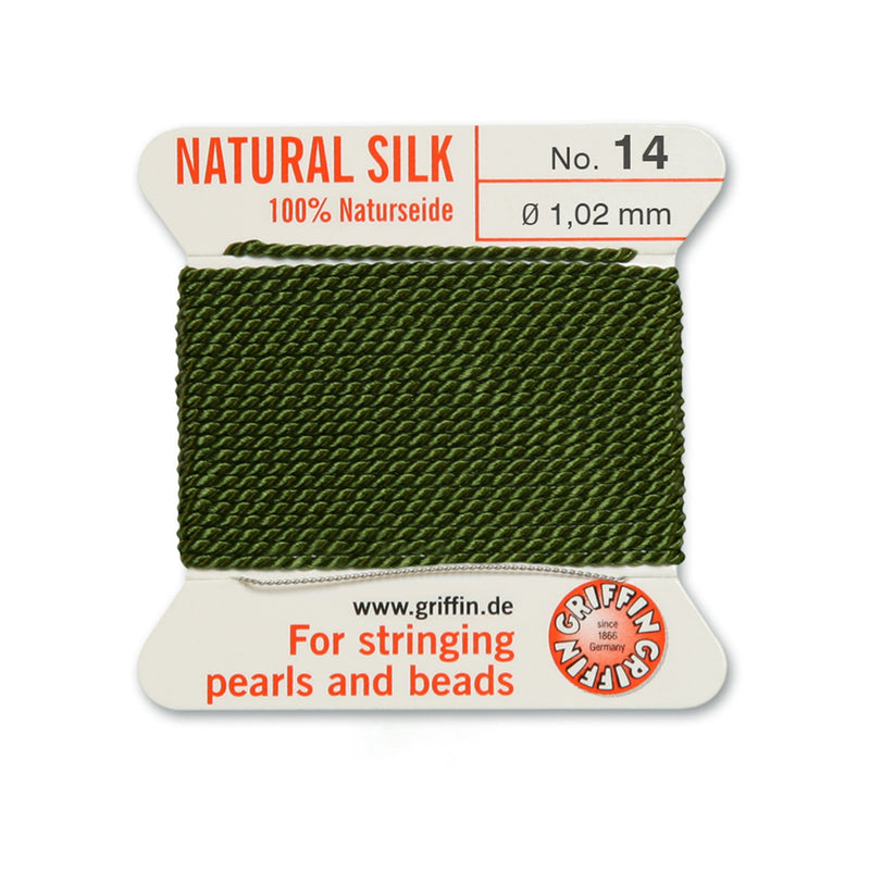 Griffin Olive Green Silk No.14 1.02mm Cord ideal for bead and pearl stringing projects