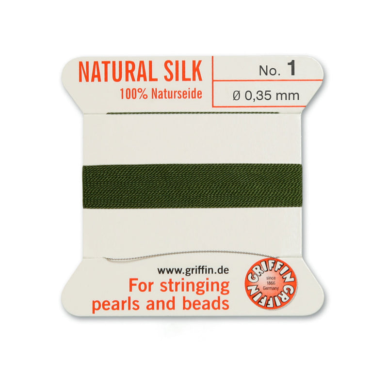 Griffin Olive Green Silk No.1 0.35mm Cord for precise beading and pearl stringing projects