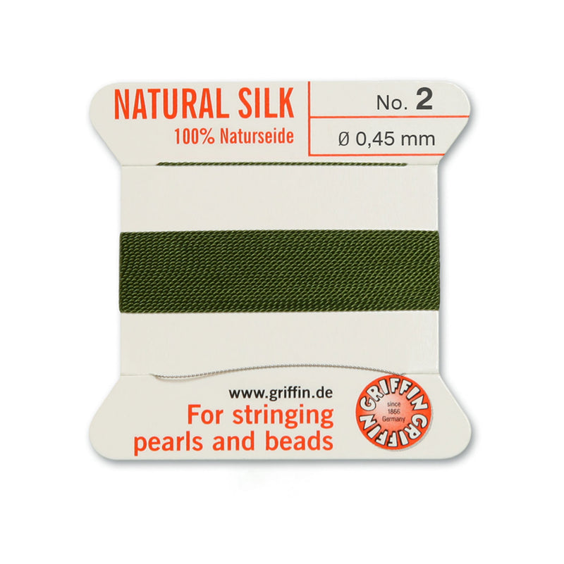 Griffin Olive Green Silk No.2 0.45mm Cord for professional beading and pearl stringing