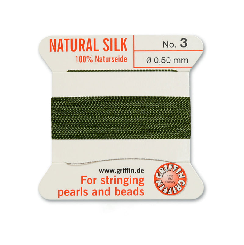 Griffin Olive Green Silk No.3 0.50mm Cord for expert beading and pearl stringing