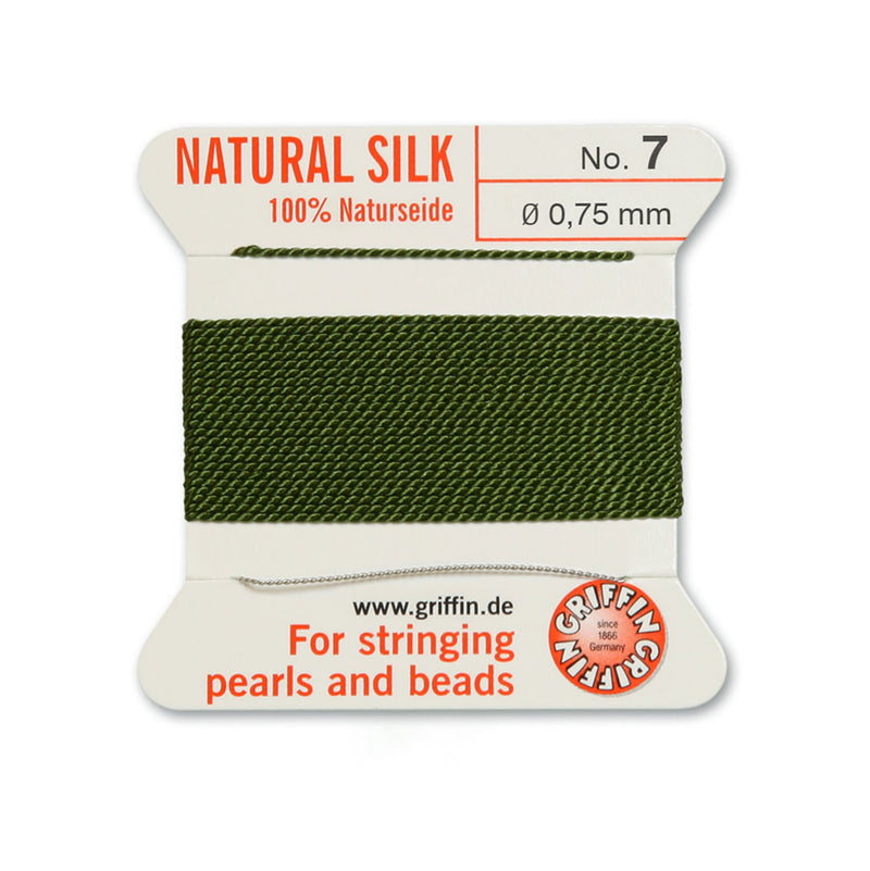 Griffin Olive Green Silk No.7 0.75mm Cord ideal for bead and pearl stringing
