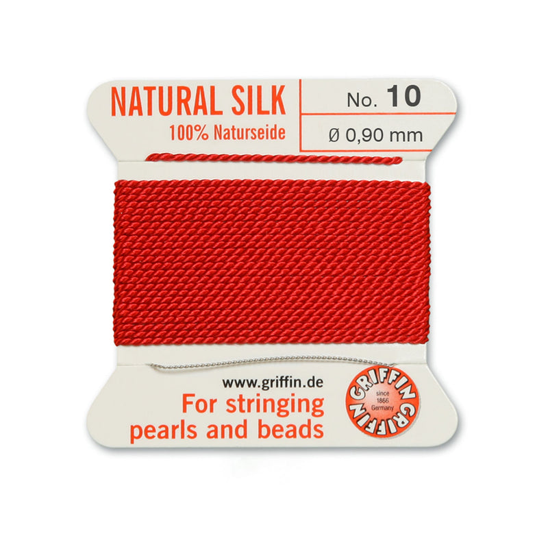 Griffin No.10 Red Silk 0.90mm thread with included beading needle