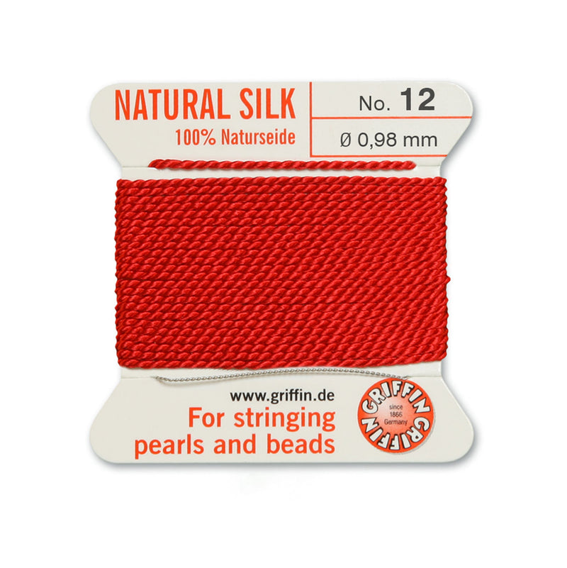 Griffin No.12 Red Silk 0.98mm thread with included beading needle