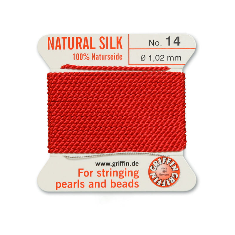 Griffin No.14 Red Silk 1.02mm thread with included beading needle