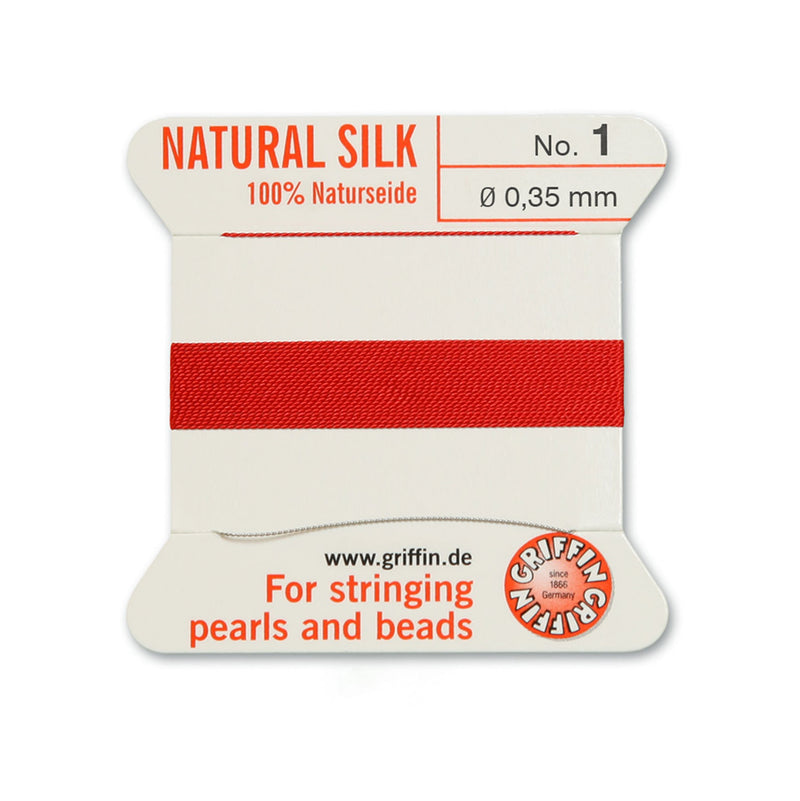 Griffin Red Silk No.1 0.35mm | Fine Cord for Stringing Pearls & Beads