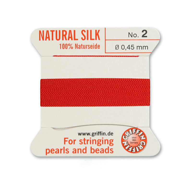 Griffin Red Silk No.2 0.45mm Cord, ideal for stringing pearls and beads