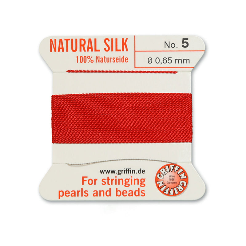Griffin Red Silk No.5 0.65mm Cord for stress-free pearl and bead stringing