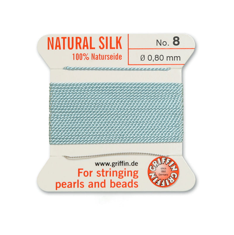 Griffin No.8 Turquoise Silk 0.80mm thread with beading needle for precise bead and pearl stringing