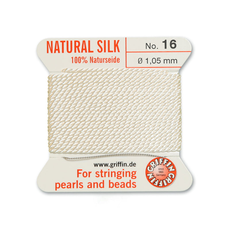 Griffin White Silk No.16 1.05mm thread and beading needle for expert pearl and bead stringing